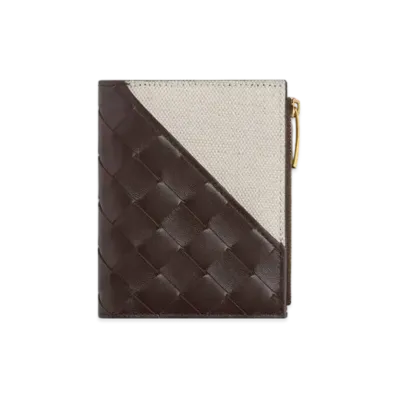 Bottega Veneta Intrecciato Diagonal Small Bi-Fold Wallet "Fondente/Natural"