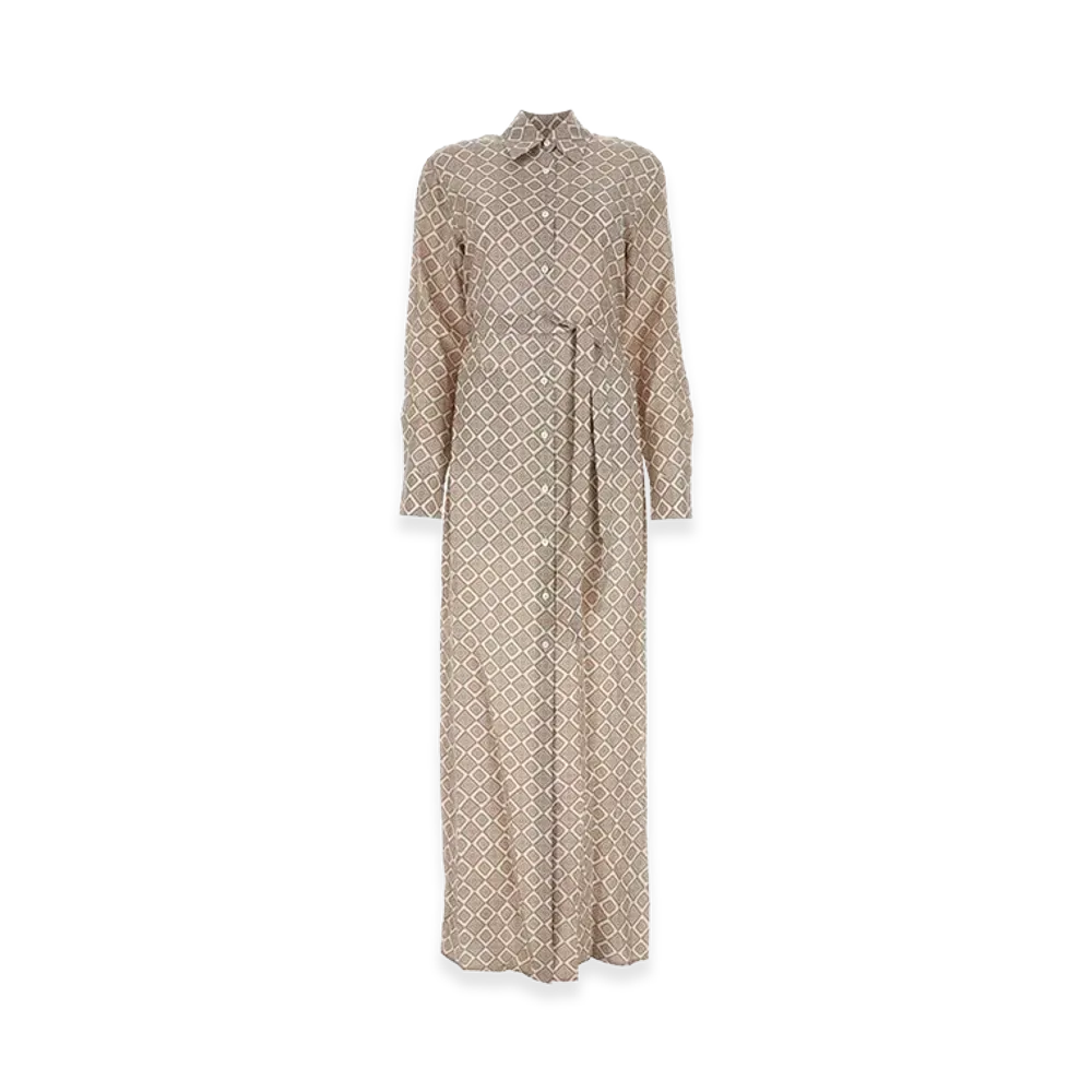 PRADA Women's Printed Silk Shirt Dress "Beige"