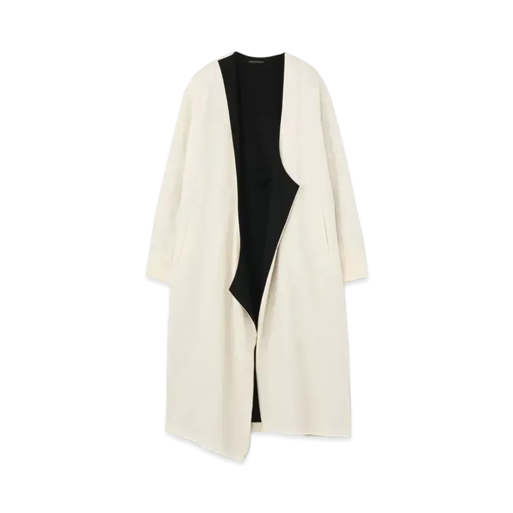 Yohji Yamamoto Y's COTTON WOOL NYLON NO COLLAR ASYMME COAT "Off White"