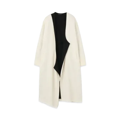 Yohji Yamamoto Y's COTTON WOOL NYLON NO COLLAR ASYMME COAT "Off White"