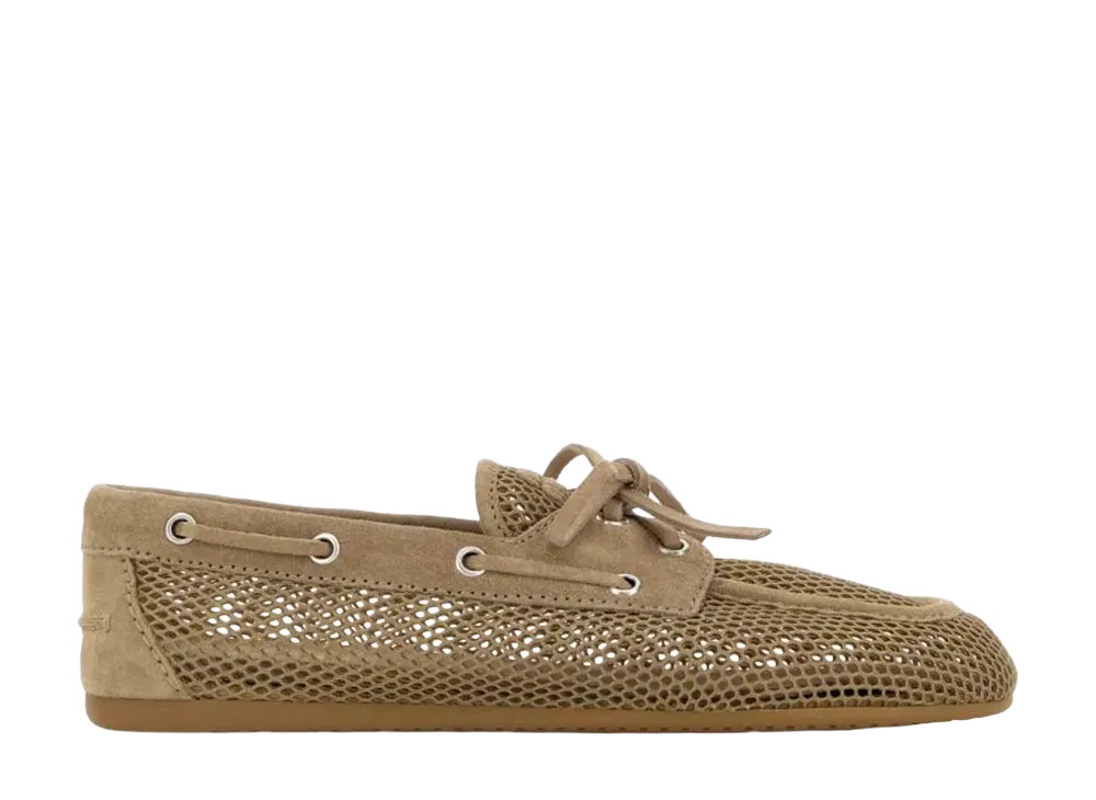 MIU MIU Women's Mesh And Suede Boat Shoe "Beige"