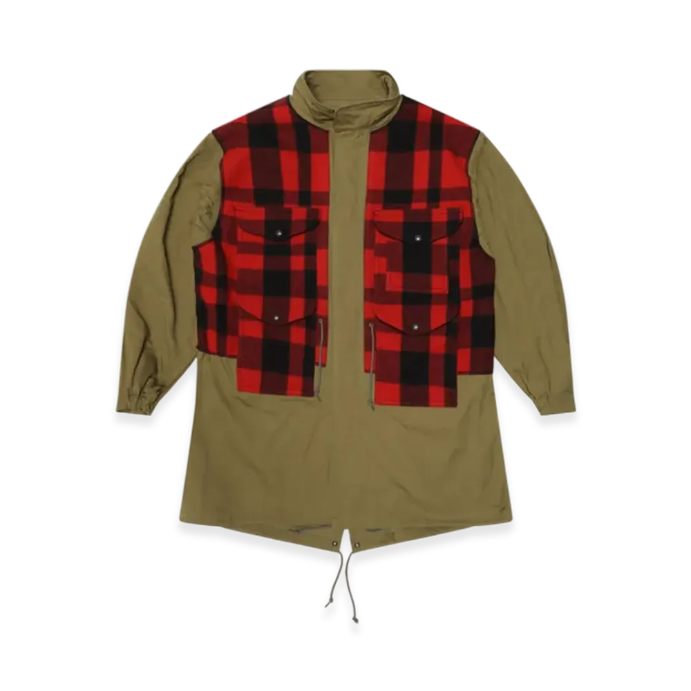 JUNYA WATANABE MAN Cotton Canvas Bio-Treated X Mackinaw Wool Filson W Name "Khaki/Red/Black"
