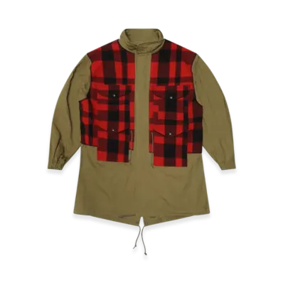 JUNYA WATANABE MAN Cotton Canvas Bio-Treated X Mackinaw Wool Filson W Name "Khaki/Red/Black"