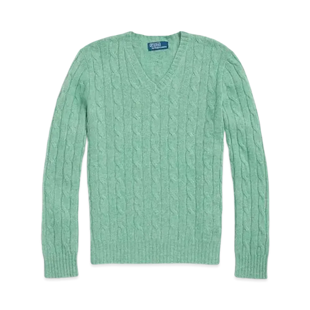 Polo Ralph Lauren Cable-Knit Cashmere V-Neck Sweater "Green"