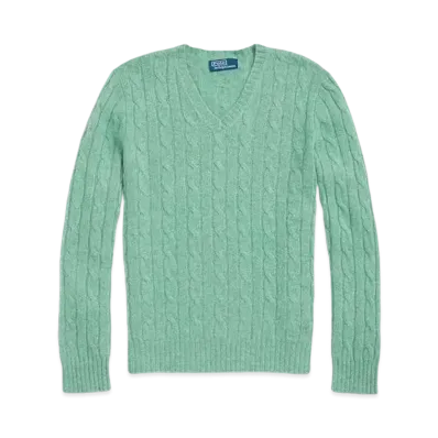 Polo Ralph Lauren Cable-Knit Cashmere V-Neck Sweater "Green"