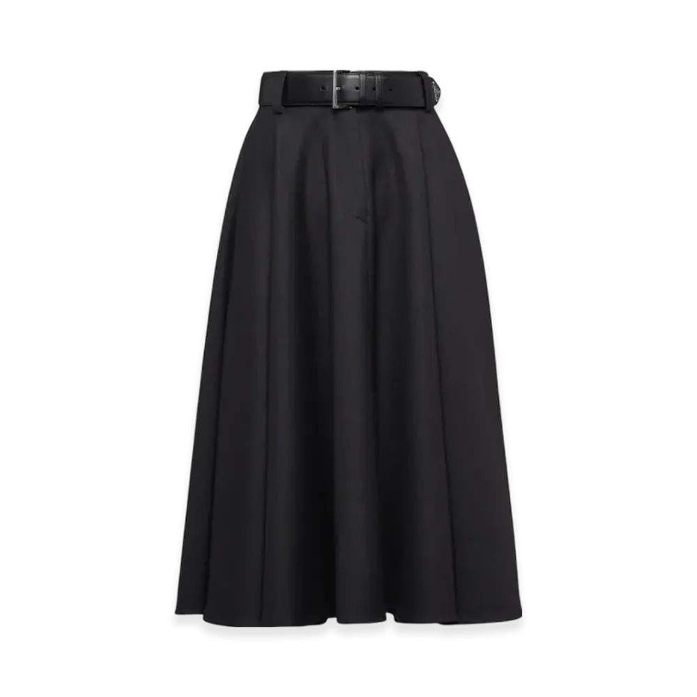 PRADA Women's Wool Gabardine Midi-Skirt "Anthracite Gray"