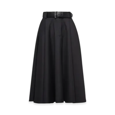 PRADA Women's Wool Gabardine Midi-Skirt "Anthracite Gray"