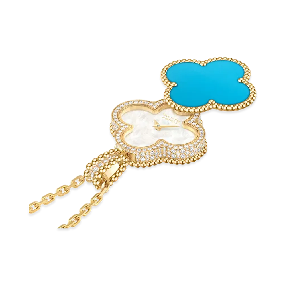 Van Cleef & Arpels Alhambra secret pendant watch "18K Yellow gold/Turquoise/Diamond/Mother-of-pearl"