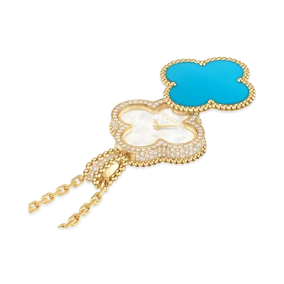 Van Cleef & Arpels Alhambra secret pendant watch "18K Yellow gold/Turquoise/Diamond/Mother-of-pearl"