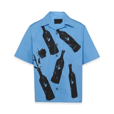 PRADA S/S Printed Cotton Shirt "Light Blue"