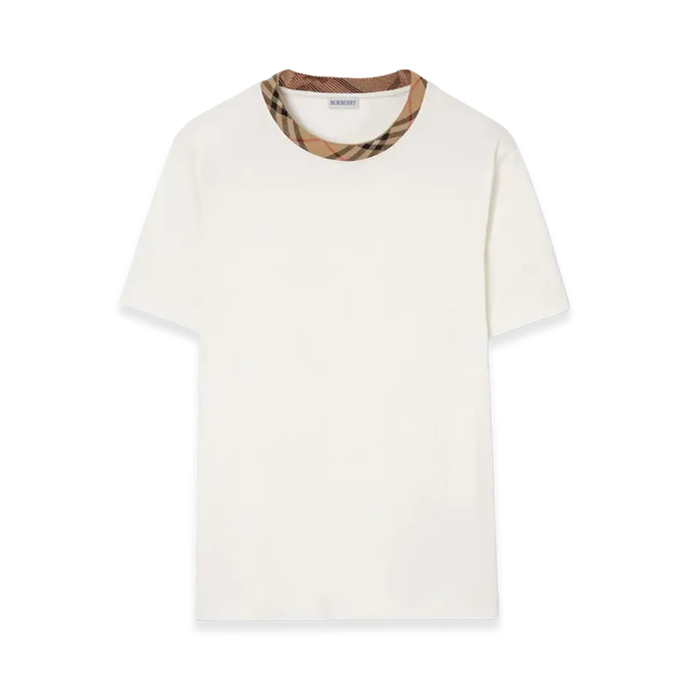 Burberry Check Trim Cotton Tee "Chalk White"