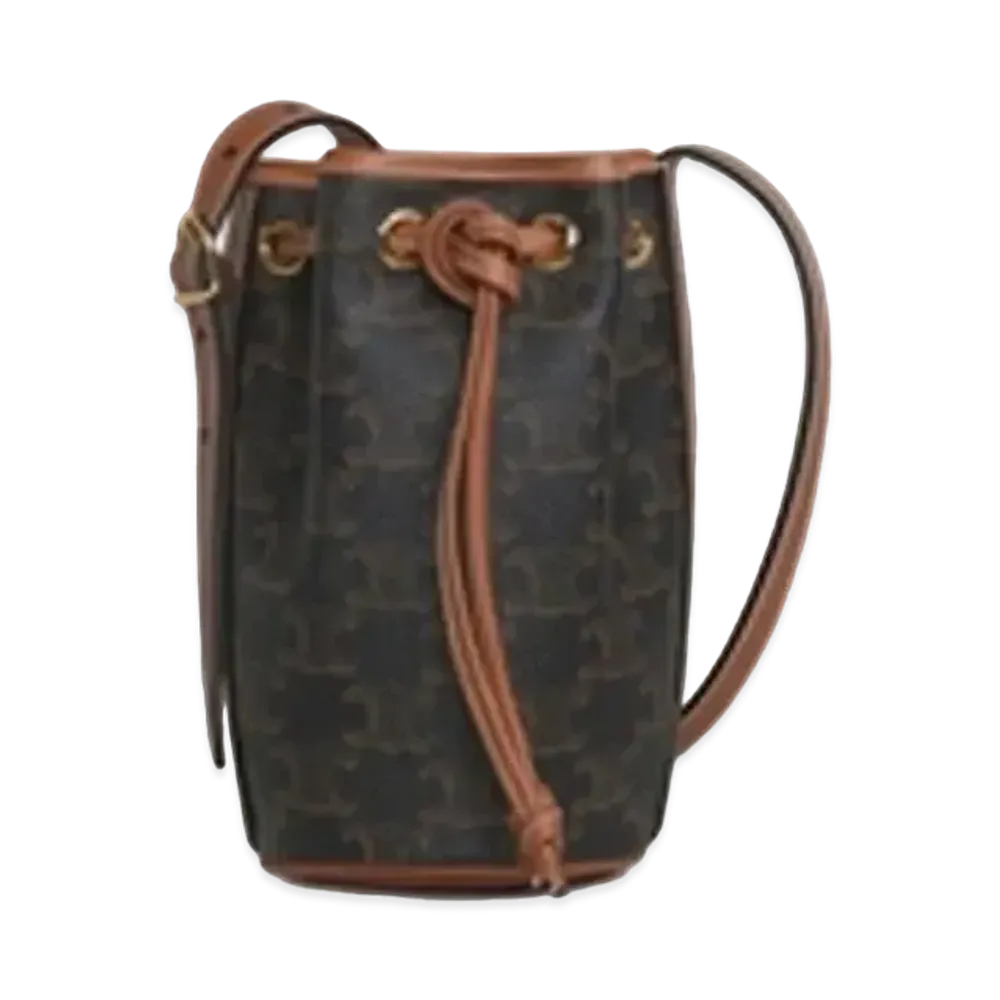 CELINE Micro Drawstring in Triomphe Canvas and Calfskin  "Tan"
