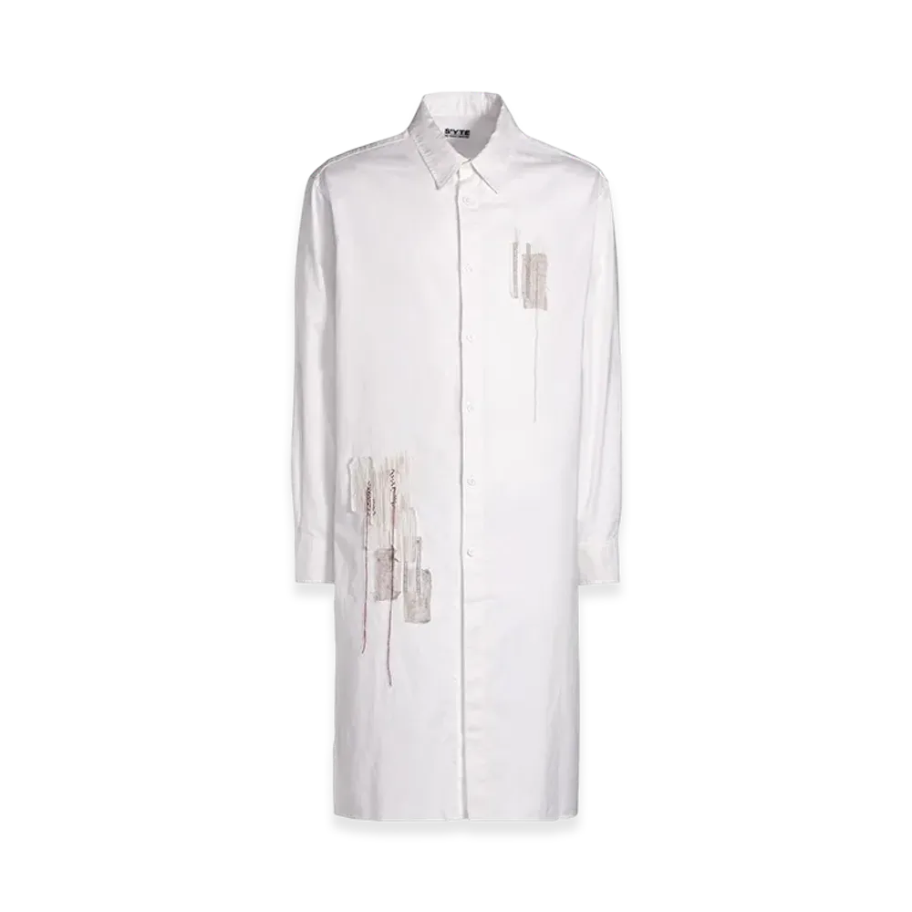 S'YTE Cotton Twill "Boro" Applique Long Shirt "White"