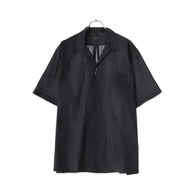 COMOLI KHADI Cotton Short Sleeve Open Collar Shirt "Black"
