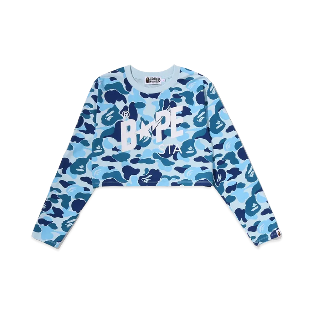 A BATHING APE Women's ABC Camo Bape Sta Logo Cropped LS Tee "Blue"