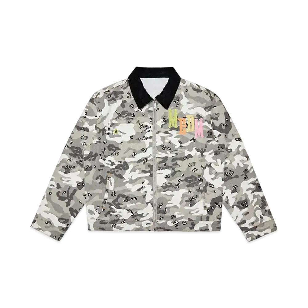 MR. ENJOY DA MONEY Camouflage Sticker Leather Embroidered Jacket "Grey"
