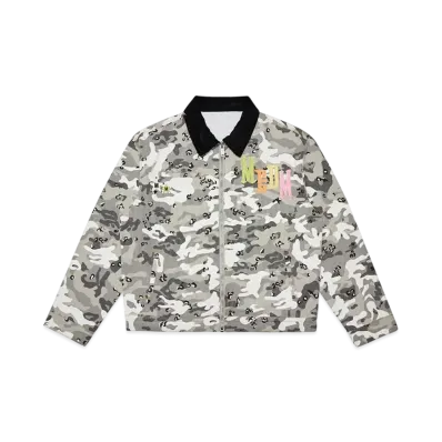 MR. ENJOY DA MONEY Camouflage Sticker Leather Embroidered Jacket "Grey"