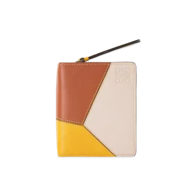 LOEWE Puzzle Compact Zip Wallet In Classic Calfskin "Mustard/Tan"