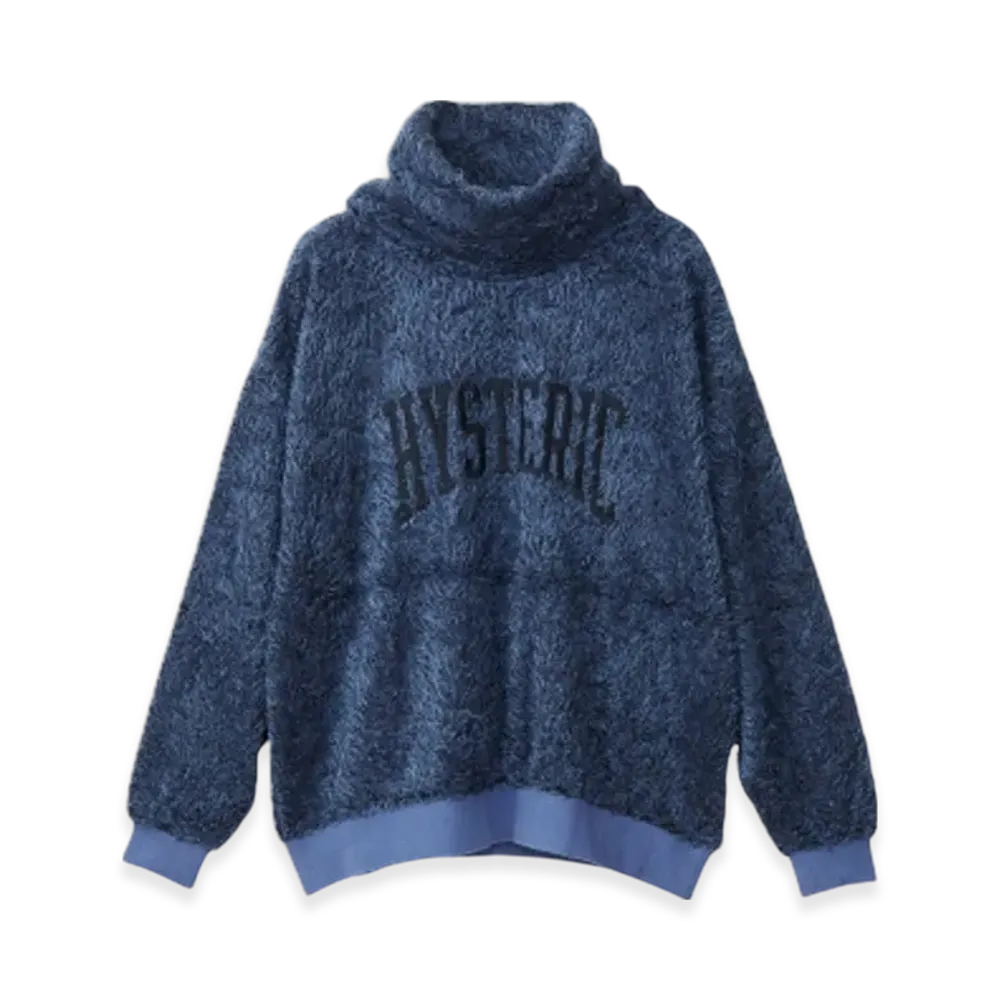 HYSTERIC GLAMOUR Varsity Logo Embroidered Off-Turtleneck Pullover "Blue"
