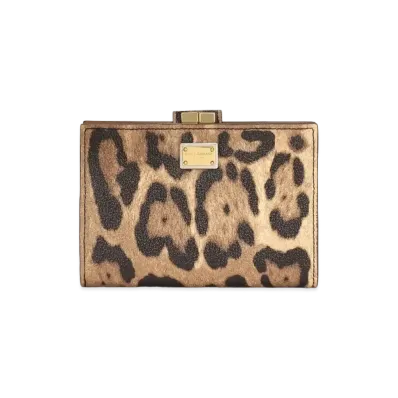 Dolce&Gabbana Zip Around Wallet Crespo Leopard Printed Logo Plate "Multicolor"