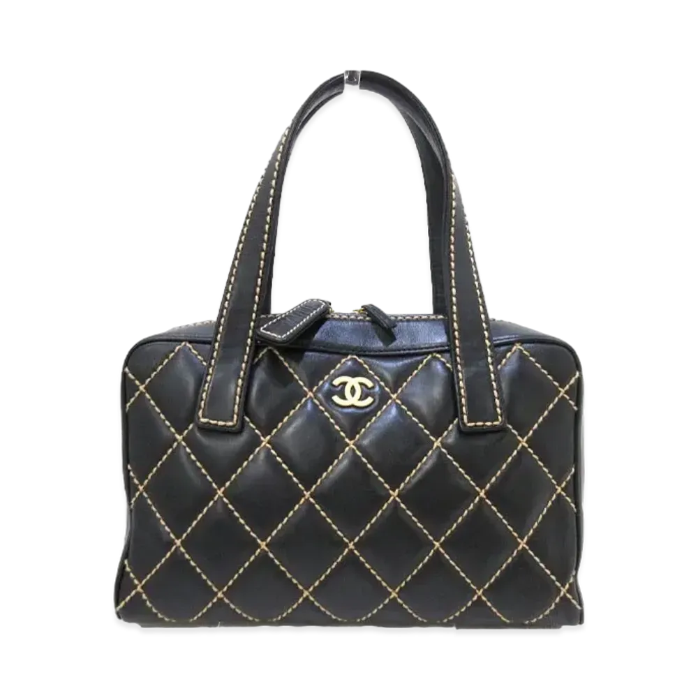 CHANEL Wild Stitch Coco Mark Hand Bag Calfskin "Black/Gold"