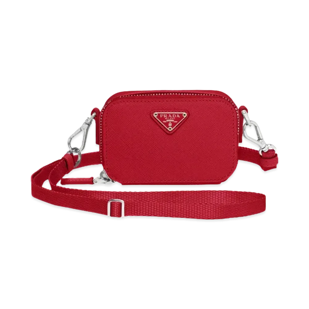 PRADA Saffiano Leather Mini Pouch "Fiery Red"