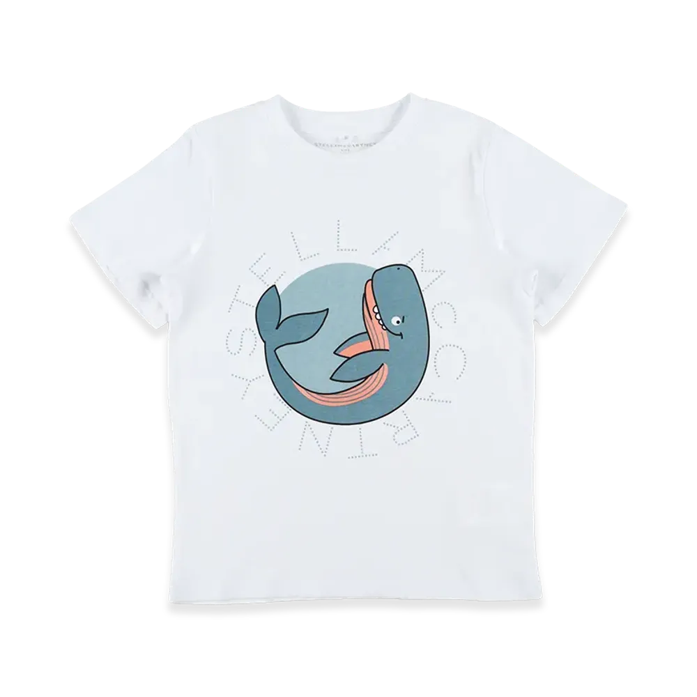 STELLA McCARTNEY Kids T-Shirt A Mezza Manica Con Grafica Balena "White"