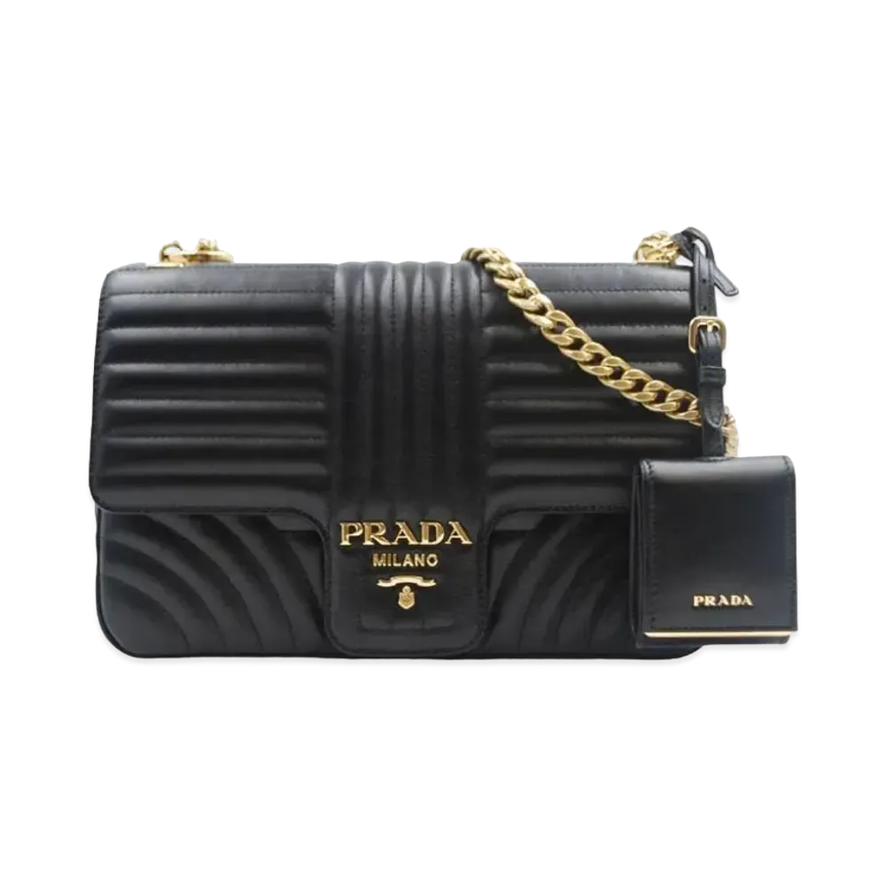PRADA Diagramme Leather Shoulder Bag "Black"