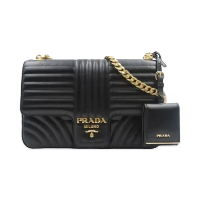 PRADA Diagramme Leather Shoulder Bag "Black"