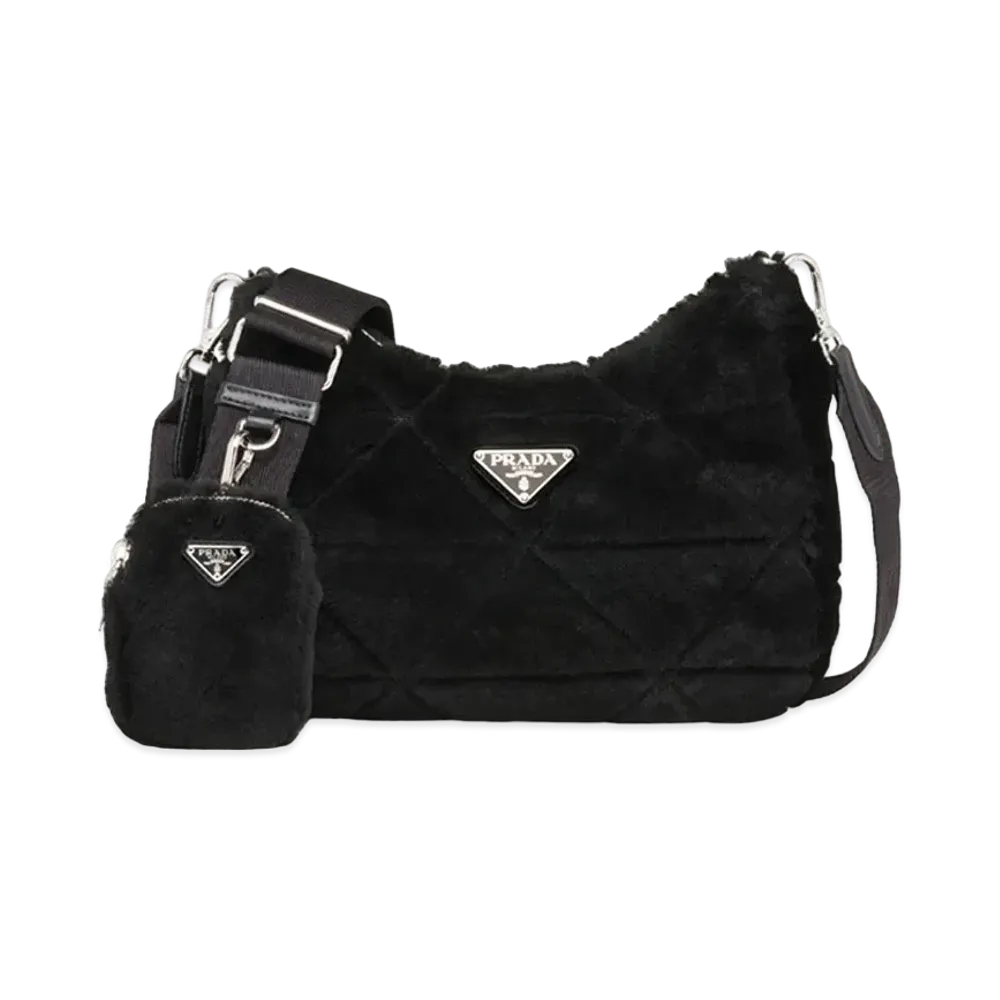 PRADA Shearling Shoulder Bag "Black"