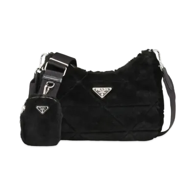 PRADA Shearling Shoulder Bag "Black"