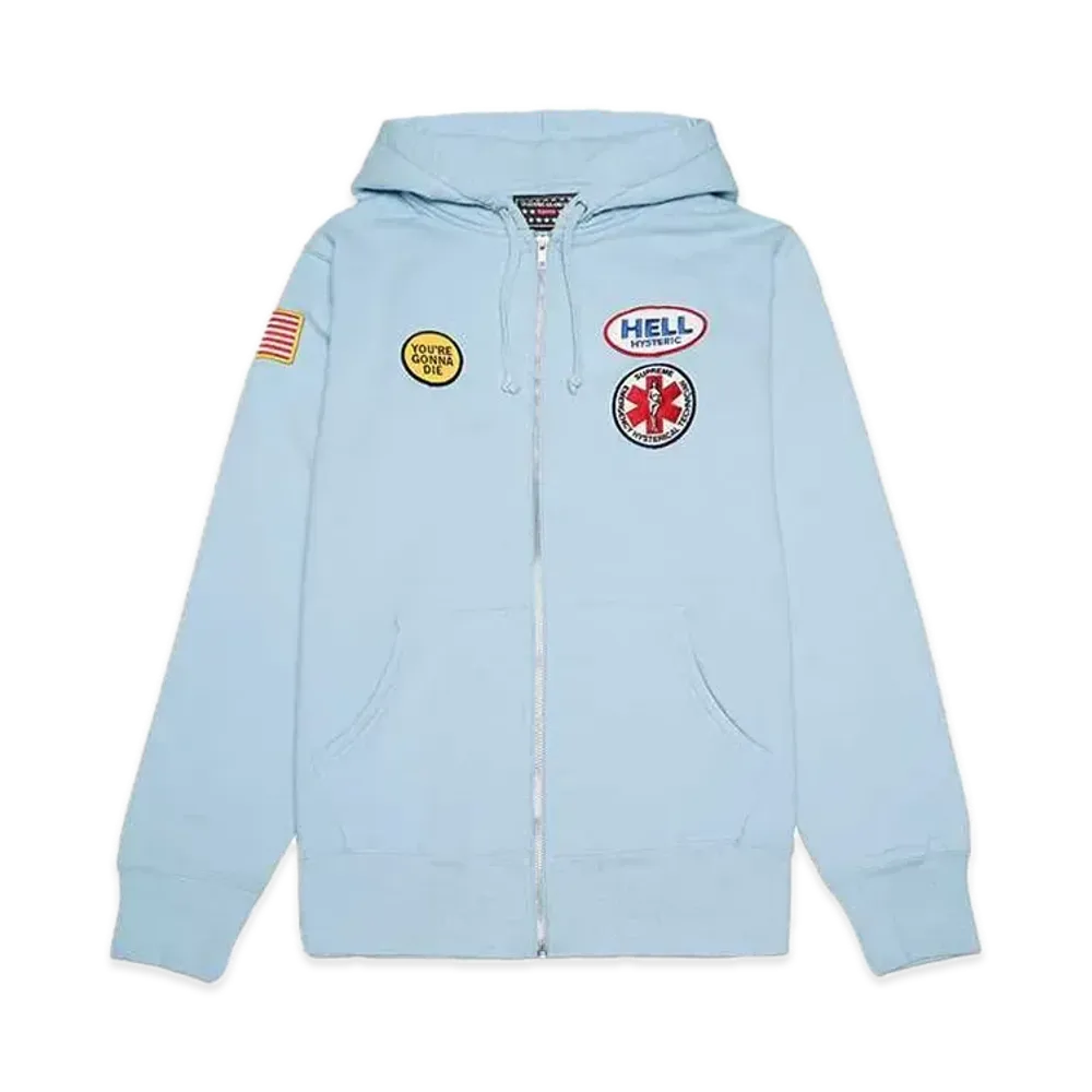 Supreme x HYSTERIC GLAMOUR Patches Zip Up Sweatshirt"Light Blue"