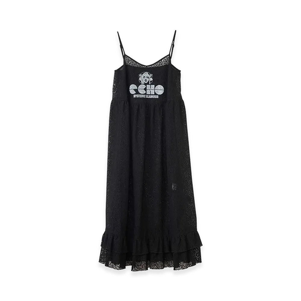 HYSTERIC GLAMOUR Women's Maiden Logo Pattern Tulle Jacquard Dress "Black Other"