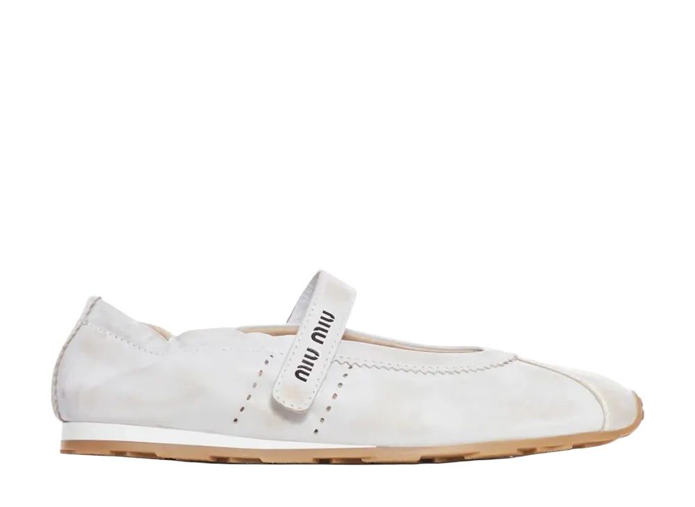MIU MIU Women's Plume Technical Fabric and Suede Ballerinas "White"