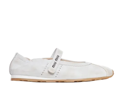 MIU MIU Women's Plume Technical Fabric and Suede Ballerinas "White"