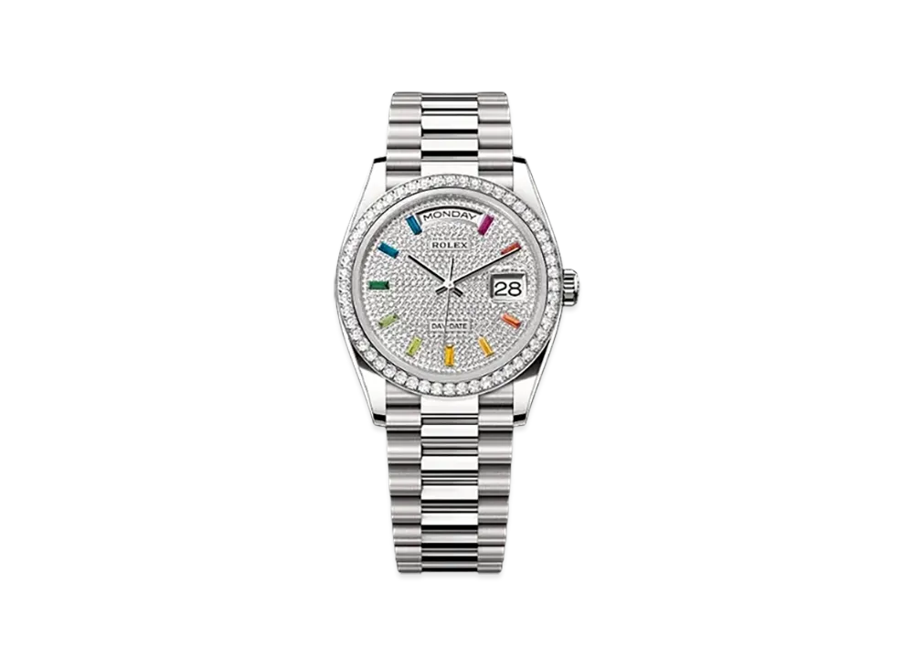 ROLEX Day-Date 36mm White Gold Diamond 128349RBR "Pave diamonds"