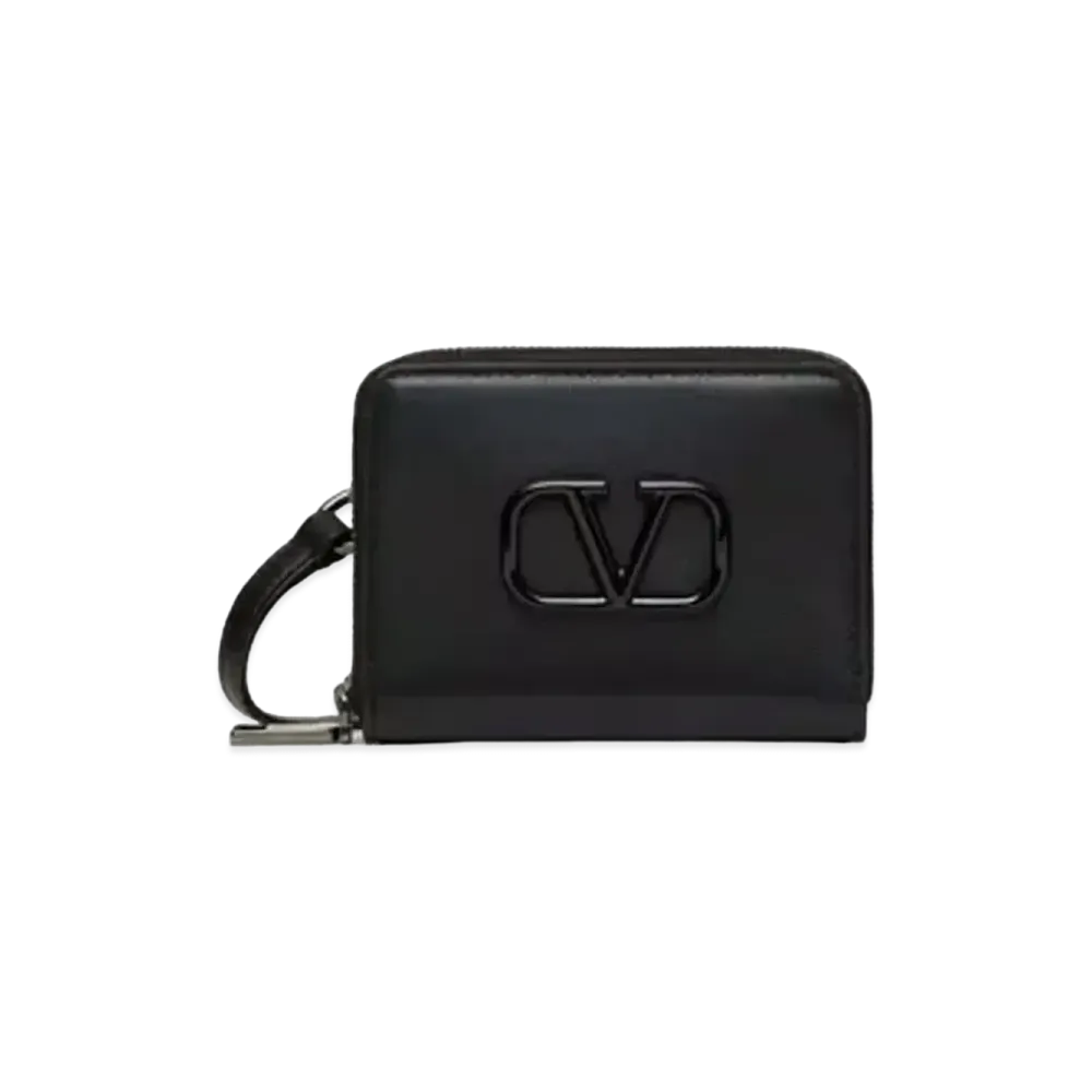Valentino Lacquered V Logo Signature Neck Holder Wallet "Black"