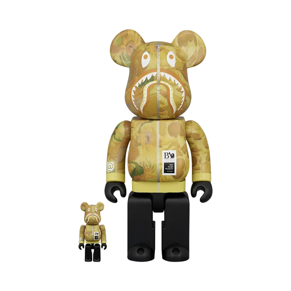 MEDICOM TOY "BEARBRICK" Bape X Van Gogh Museum Sunflowers Shark 100% & 400%