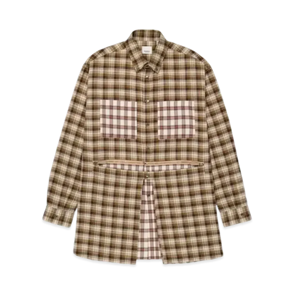 Burberry Men's Zipped Hem Check Flannel Shirt "Dark Olive Check"