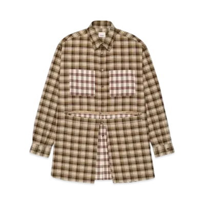 Burberry Men's Zipped Hem Check Flannel Shirt "Dark Olive Check"