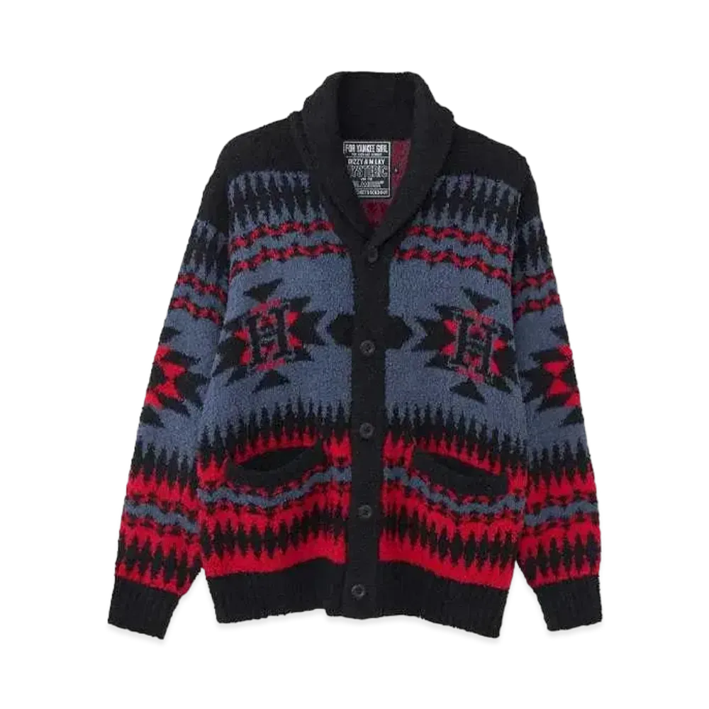 HYSTERIC GLAMOUR See No Evil Jacquard Shawl Cardigan "Black"