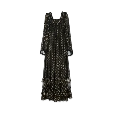 Chloe Ruffled Maxi Dress In Light Silk "Black"