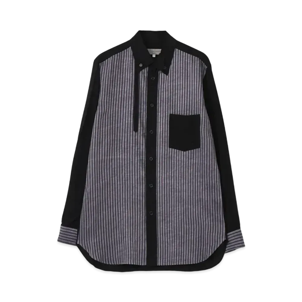 Yohji Yamamoto Pour Homme RAYON SPUN LAWN + CUPRO STRIPE SALD SHRINKAGE COLLAR LOOP BLOUSE "Black"