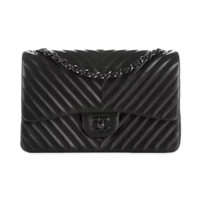 CHANEL V Stitch Deca Matelasse Double Flap So Black Lambskin "Black/Black"