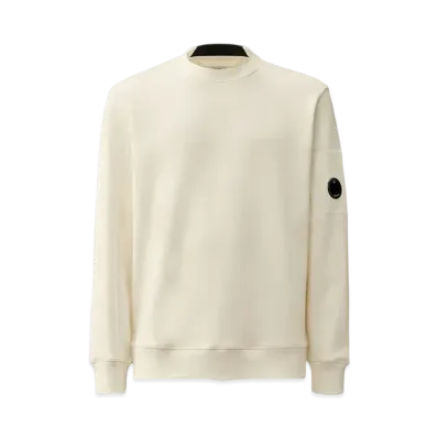 C.P Company Diagonal Raised Fleece Crew Neck Lens Sweatshirt "Gauze White"