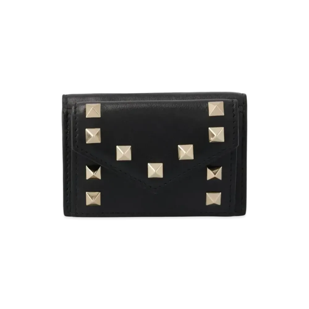 Valentino Rock Studs Calfskin Small Wallet "Black"
