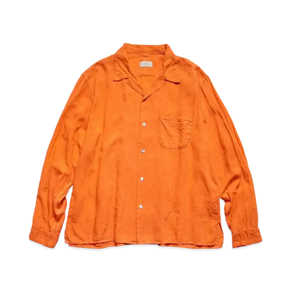 KAPITAL Soft Linen Open Collar Shirt "Orange"
