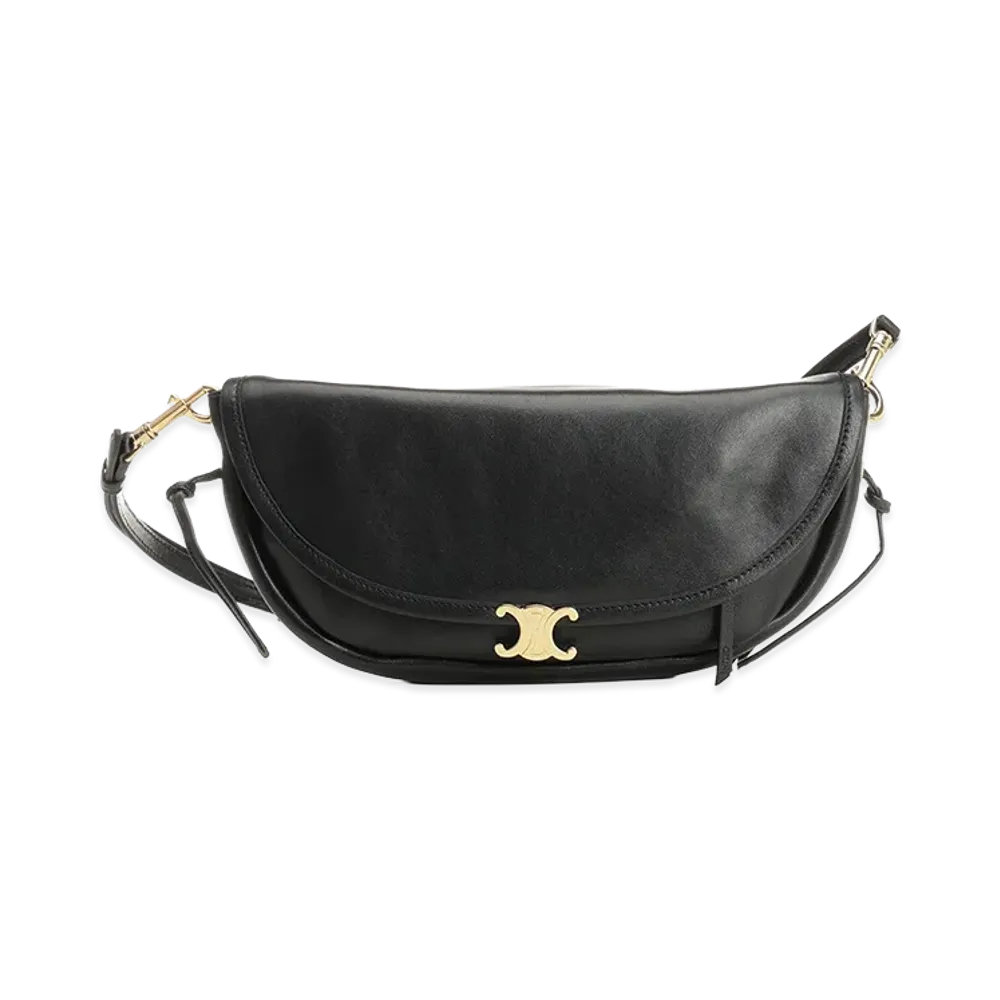 CELINE Women's Small Halfmoon Soft Triomphe Supple Shiny Lambskin "Black"