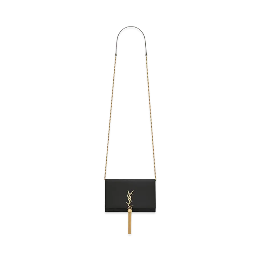 Saint Laurent Kate Chain Wallet With Tassel In Smooth Leather "Black"