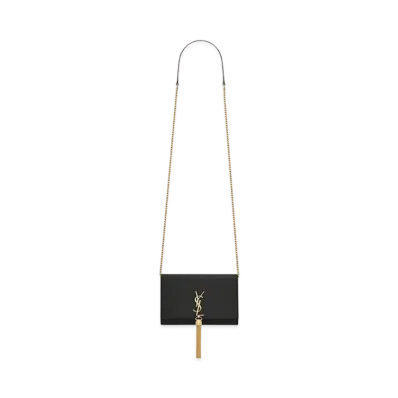 Saint Laurent Kate Chain Wallet With Tassel In Smooth Leather "Black"